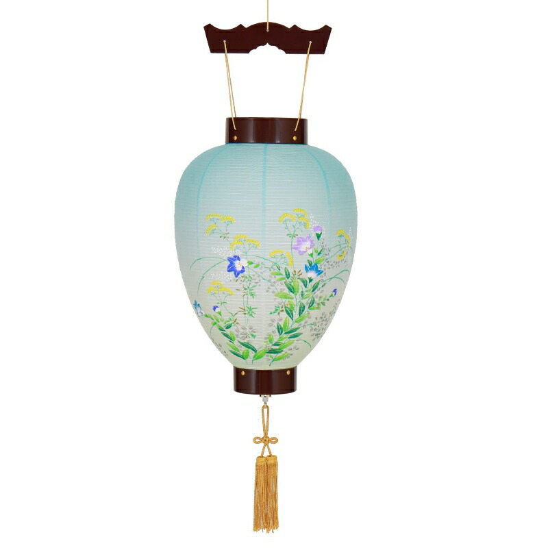 盆提灯 八女提灯 吊り提灯 壺型 ワイン絵入 長さ78cm LED電池式 初盆 お盆 法事 法要