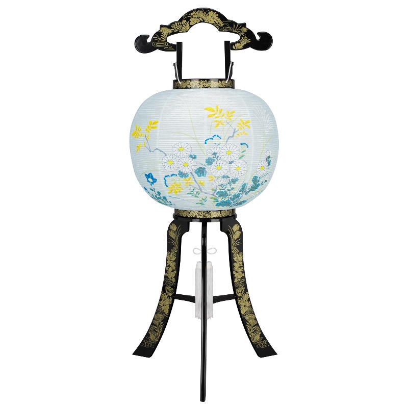 盆提灯 八女提灯 置き提灯 行灯 花印蒔絵絵入 11号 高さ81cm 電気コード式 初盆 お盆 法事 法要|さくらソレイユ 店
