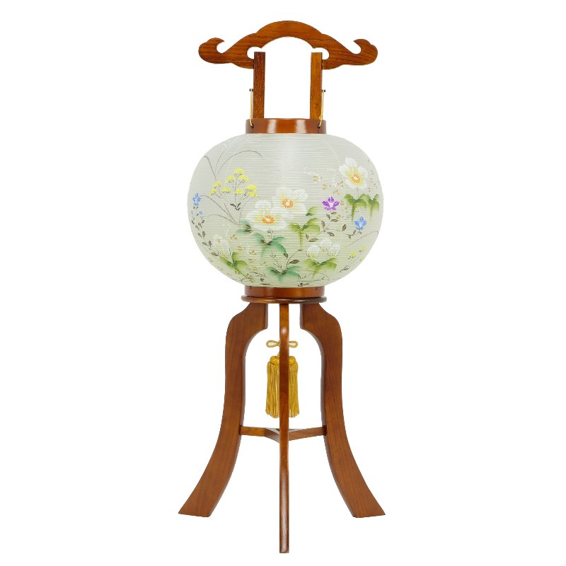 盆提灯 八女提灯 置き提灯 行灯 萩の香絹二重絵 11号 高さ85cm 電気コード式 初盆 お盆 法事 法要