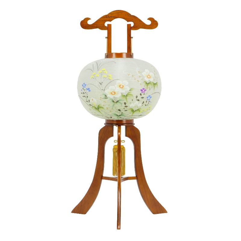 盆提灯 八女提灯 置き提灯 行灯 萩の香絹二重絵 13号 高さ97cm 電気コード式 初盆 お盆 法事 法要