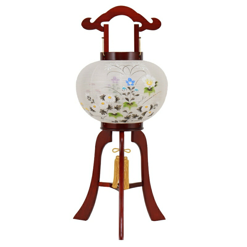盆提灯 八女提灯 置き提灯 ミニ行灯 美奉絹二重絵入 10号 高さ70cm 電気コード式 初盆 お盆 法事 法要｜さくらソレイユ　店