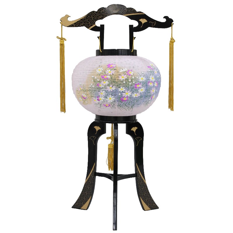盆提灯 八女提灯 置き提灯 行灯 廻転灯 あかり綾型蒔絵絵入 10号 高さ72cm 電気コード式 初盆 お盆 法事 法要