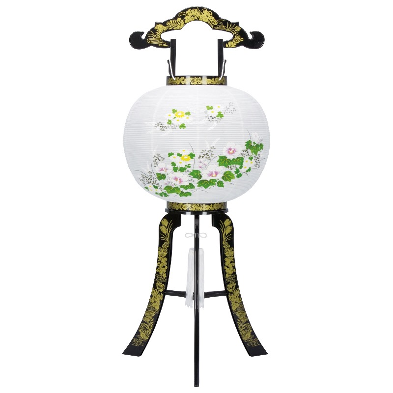 盆提灯 八女提灯 置き提灯 行灯 廻転灯 花印蒔絵絵入 11号 高さ81cm 電気コード式 初盆 お盆 法事 法要｜さくらソレイユ　店