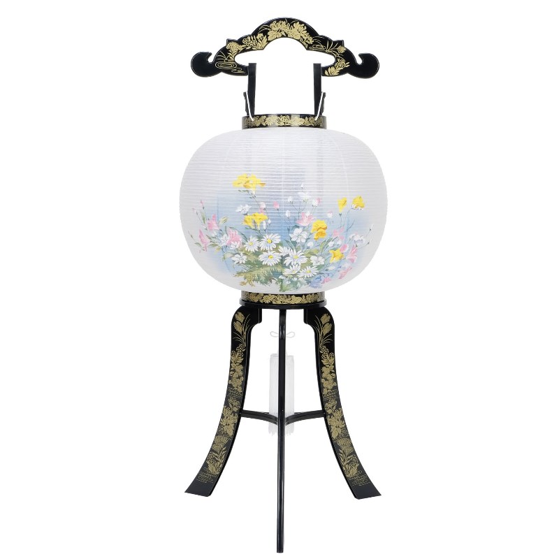 盆提灯 八女提灯 置き提灯 行灯 廻転灯 あかり蒔絵絵入 11号 高さ85cm 電気コード式 初盆 お盆 法事 法要｜さくらソレイユ　店