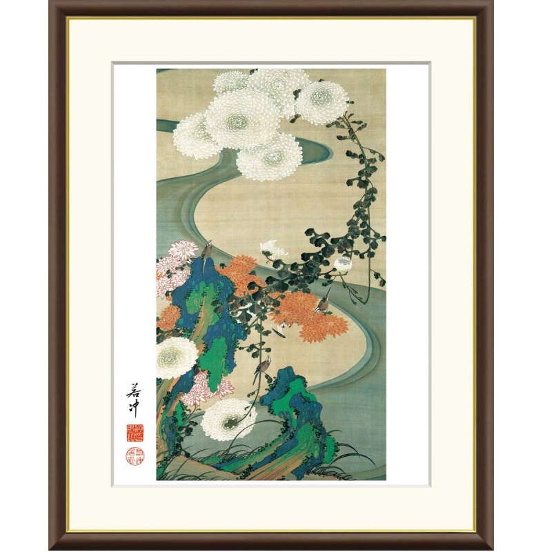 額絵 伊藤若冲 菊花流水図 f8・f6・f4サイズ 日本の名画シリーズ Jakuchu gk-a5-j2068（p101） （J2-068） （代引き不可） 日本画 インテリア