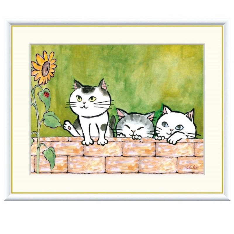 絵画 インテリア 額付(銀) 油絵 uF6-050320 可愛い子猫と女の子 志水俊介「可愛い2匹の子猫」 油絵 額縁外寸 46.0x40.0x6.0㎝ 絵