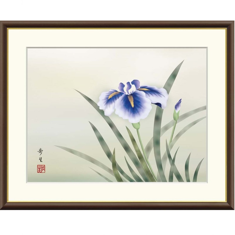 【真作】入江北宰　日本画　15号相当　「鮎」　額装入り　裏板固定　絵画 真作】入江北宰 日本画 15号相当 「鮎」 額装入り 裏板固定 絵画