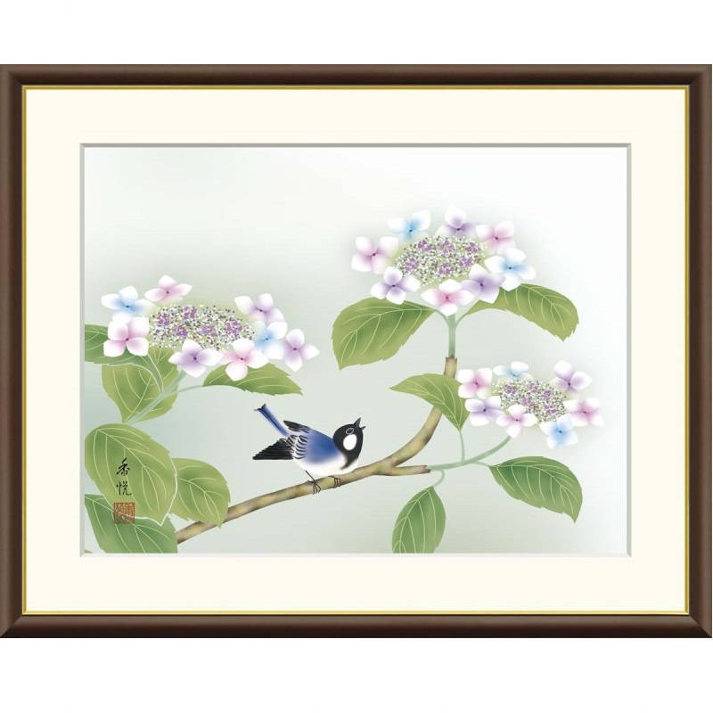 額絵 西尾香悦 紫陽花 f8・f6・f4サイズ 現代日本画シリーズ 花鳥画 夏飾り gk-a5-j4b028（p153） （J4-B028） （代引き不可） 日本画 インテリア｜さくらソレイユ　店