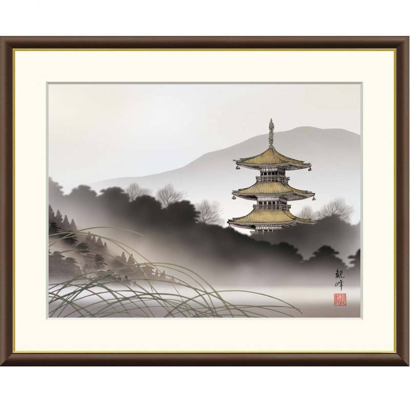 額絵 山村観峰 湖畔塔景 f8・f6・f4サイズ 現代日本画シリーズ 山水画 塔景 gk-a5-j4c003（p158） （J4-C003） （代引き不可） 日本画 インテリア 5,680円