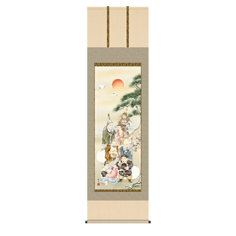 掛軸 慶事飾り縁起画 七福神 尺五 緒方葉水 [KZ2D1-023](代引き不可)
