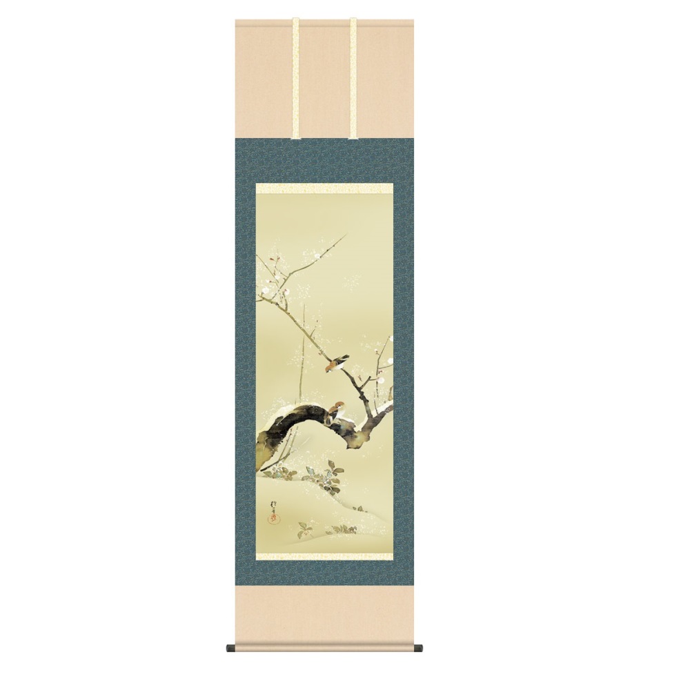 掛軸 名画 模写複製画 酒井抱一 梅、雀 (KZ3G9-091) 尺五 桐箱畳紙収納 (代引不可)｜さくらソレイユ　店