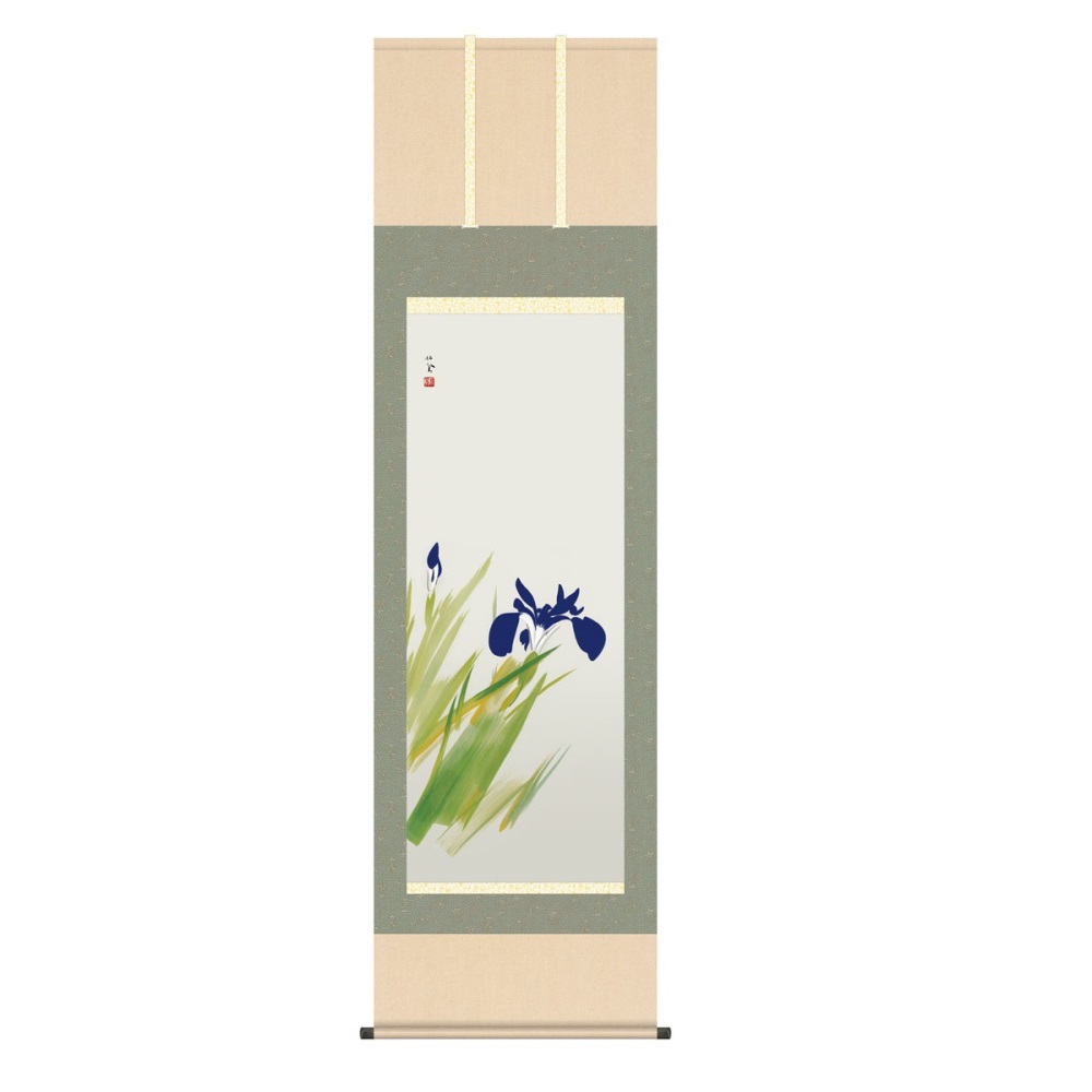 掛軸 名画 模写複製画 竹内栖鳳 杜若 (KZ5G9-142) 尺五 桐箱畳紙収納 (代引不可)｜さくらソレイユ　店