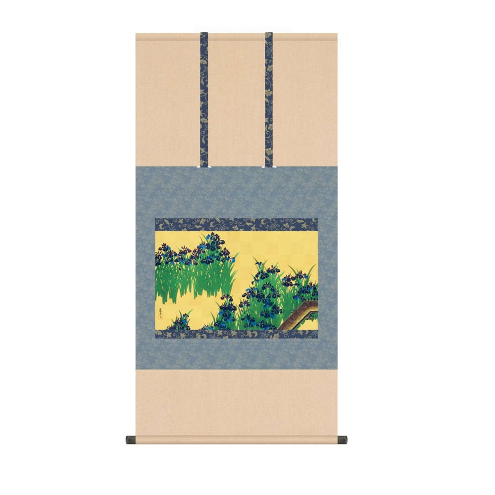 掛軸 名画 模写複製画 尾形光琳 八ツ橋図屏風 (KZ5G9-164) 尺五 桐箱畳紙収納 (代引不可)｜さくらソレイユ　店