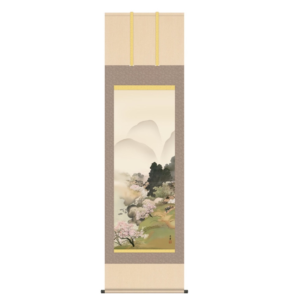 掛軸 名画 模写複製画 川合玉堂 山村春麗 (KZ5G9-139) 尺五 桐箱畳紙収納 (代引不可)｜さくらソレイユ　店