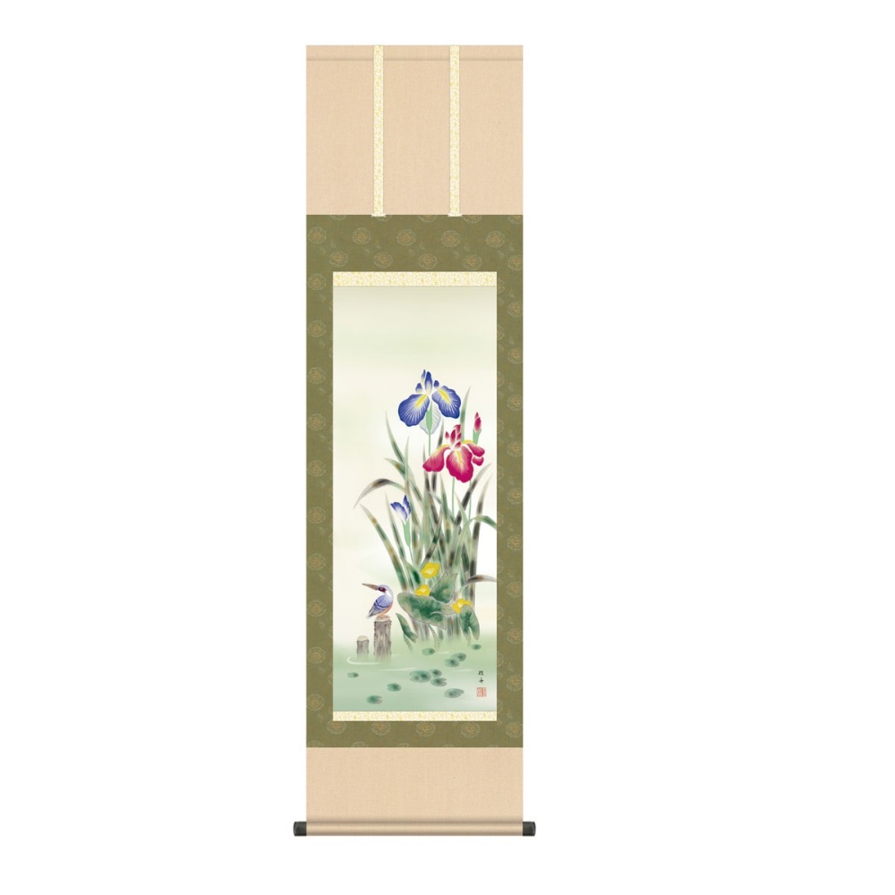 掛軸 花鳥画 夏飾り 菖蒲 (KZ5MA3-201) 尺三 長江桂舟 化粧箱収納 (代引不可)｜さくらソレイユ　店