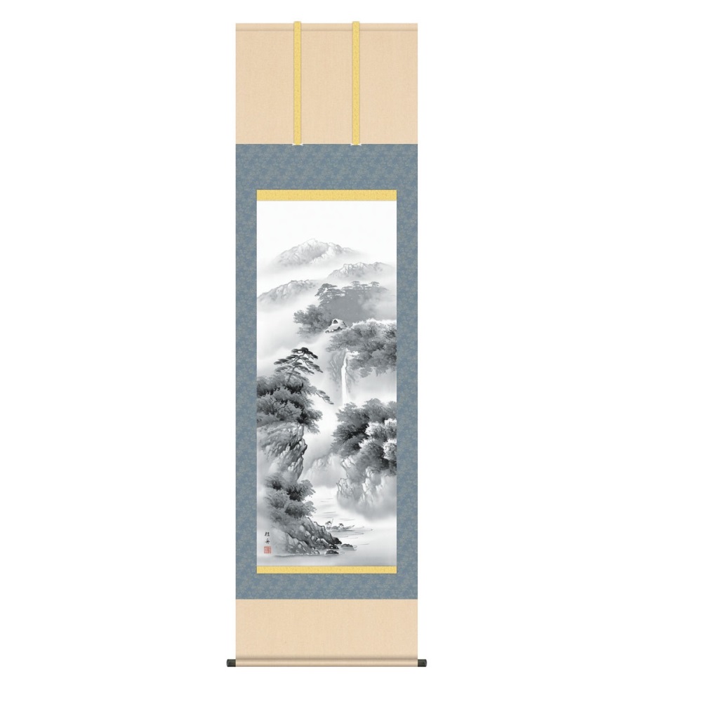 掛軸 山水画 水墨山水 蒼山憧憬 (KZ5B2-019) 尺五 長江桂舟 桐箱畳紙収納 (代引不可)｜さくらソレイユ　店