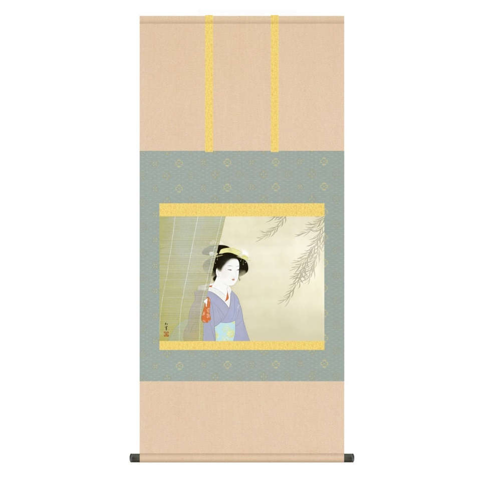 掛軸 名画 模写複製画 上村松園 涼風 (KZ2G9-025) 尺五 桐箱畳紙収納 (代引不可)｜さくらソレイユ　店