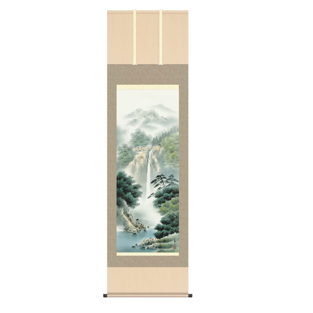 掛軸 山水画 彩色山水 幽山渓谷 (KZ5B1-N030) 尺五 鈴村秀山 桐箱畳紙収納 (代引不可)|さくらソレイユ 店