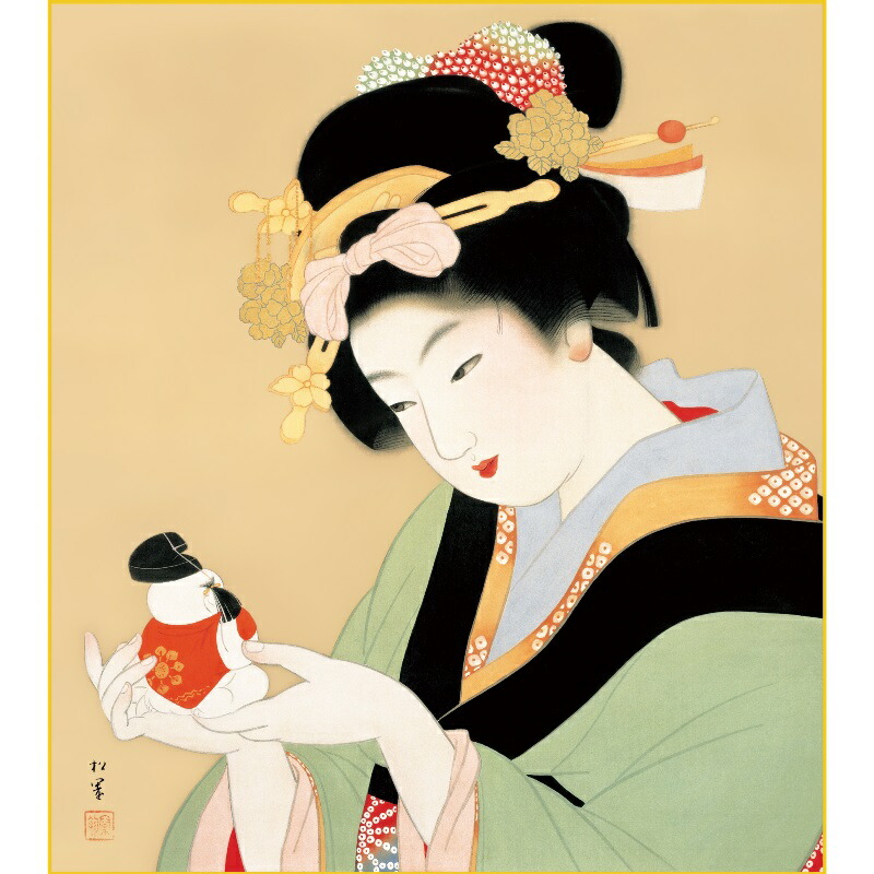 上村松園 『 春秋 』 美人画 名品 複製 色紙 希少 茶道具 美品です。 上村松園 『 春秋 』 美人画 名品 複製 色紙 希少 茶道具 美品です。