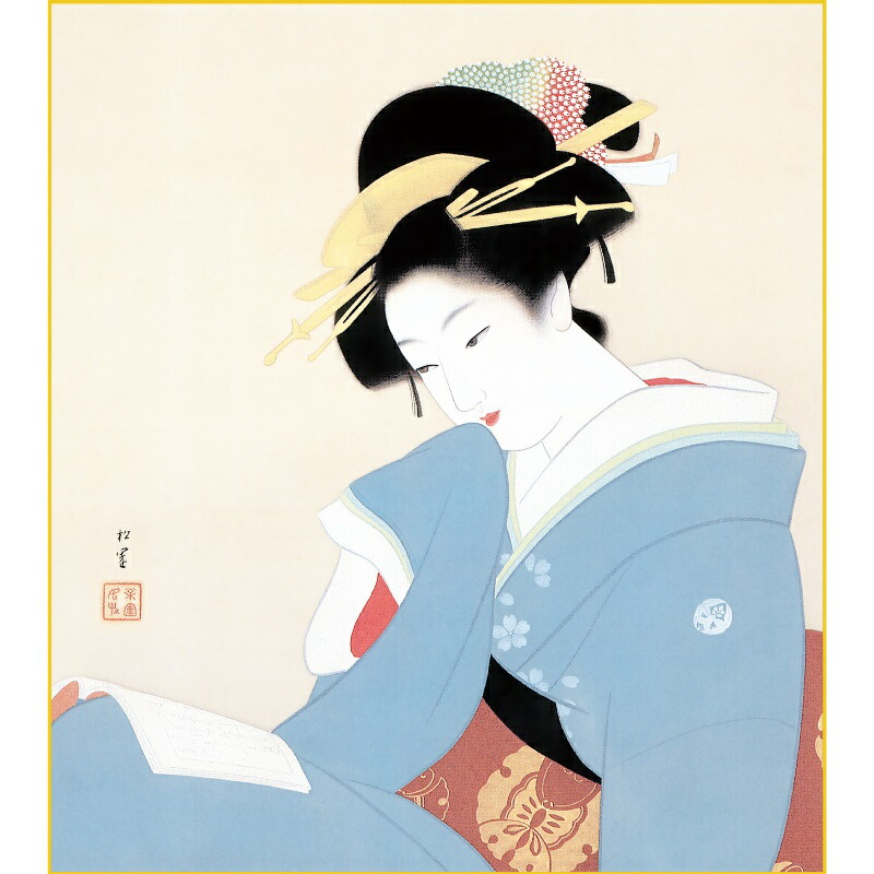 上村松園   『 新蛍 』  美人画  彩美版画複製画  限定 199／300 美人画 上村松園 新蛍 | Stained Glass Works