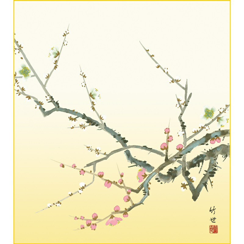 楽天市場】額絵 日本画 花鳥画 春飾り 【紅白梅に鶯】 田村竹世 G4