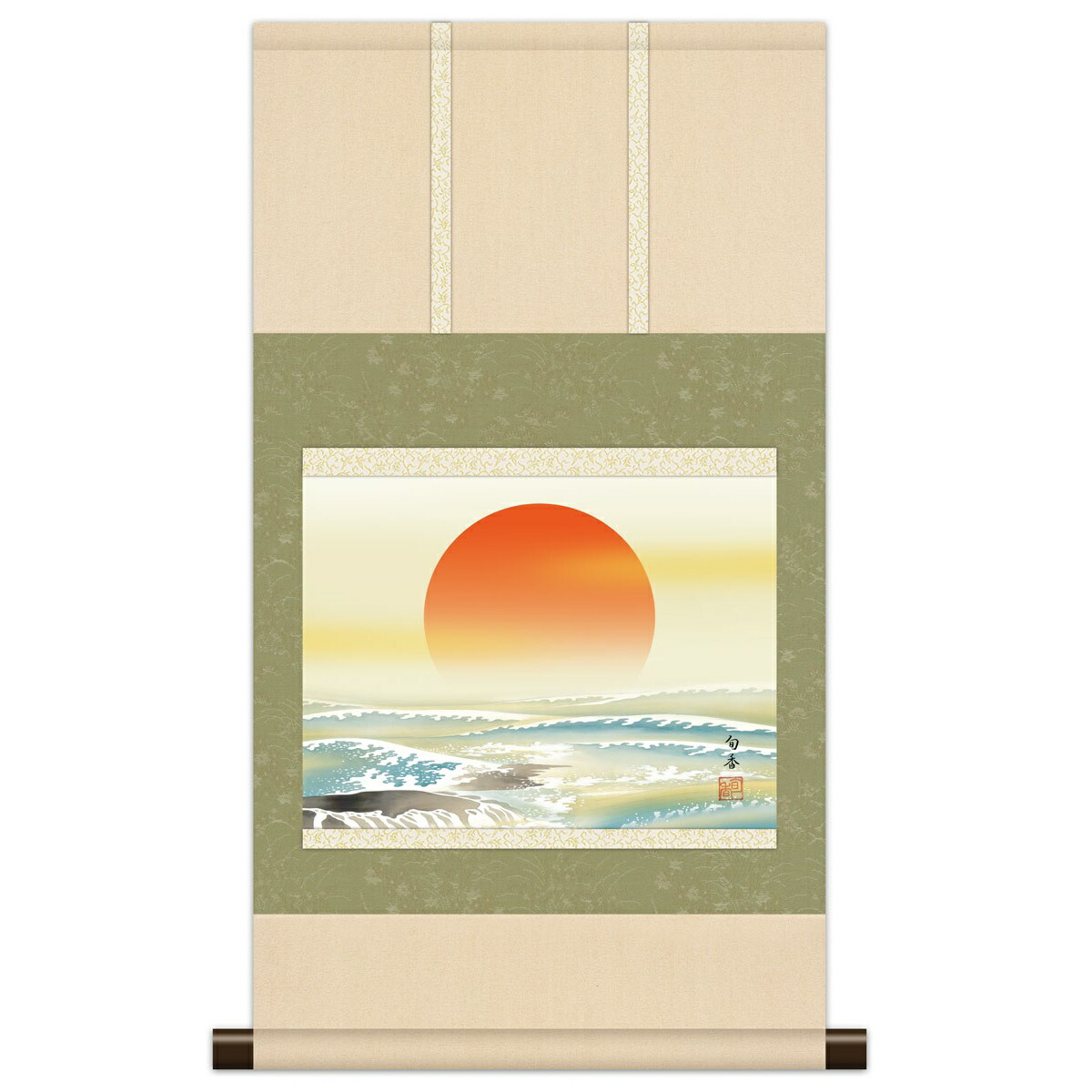 本格ミニ掛軸 現代日本画 慶祝画 [旭日] 門脇旬香 新絹本 [KM3R2-129] 工芸美術画