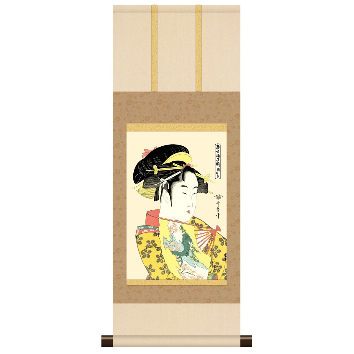 本格ミニ掛軸 浮世絵 美人画 喜多川歌麿 [道成寺] 新絹本 [KM3R4-009] 浮世絵掛軸