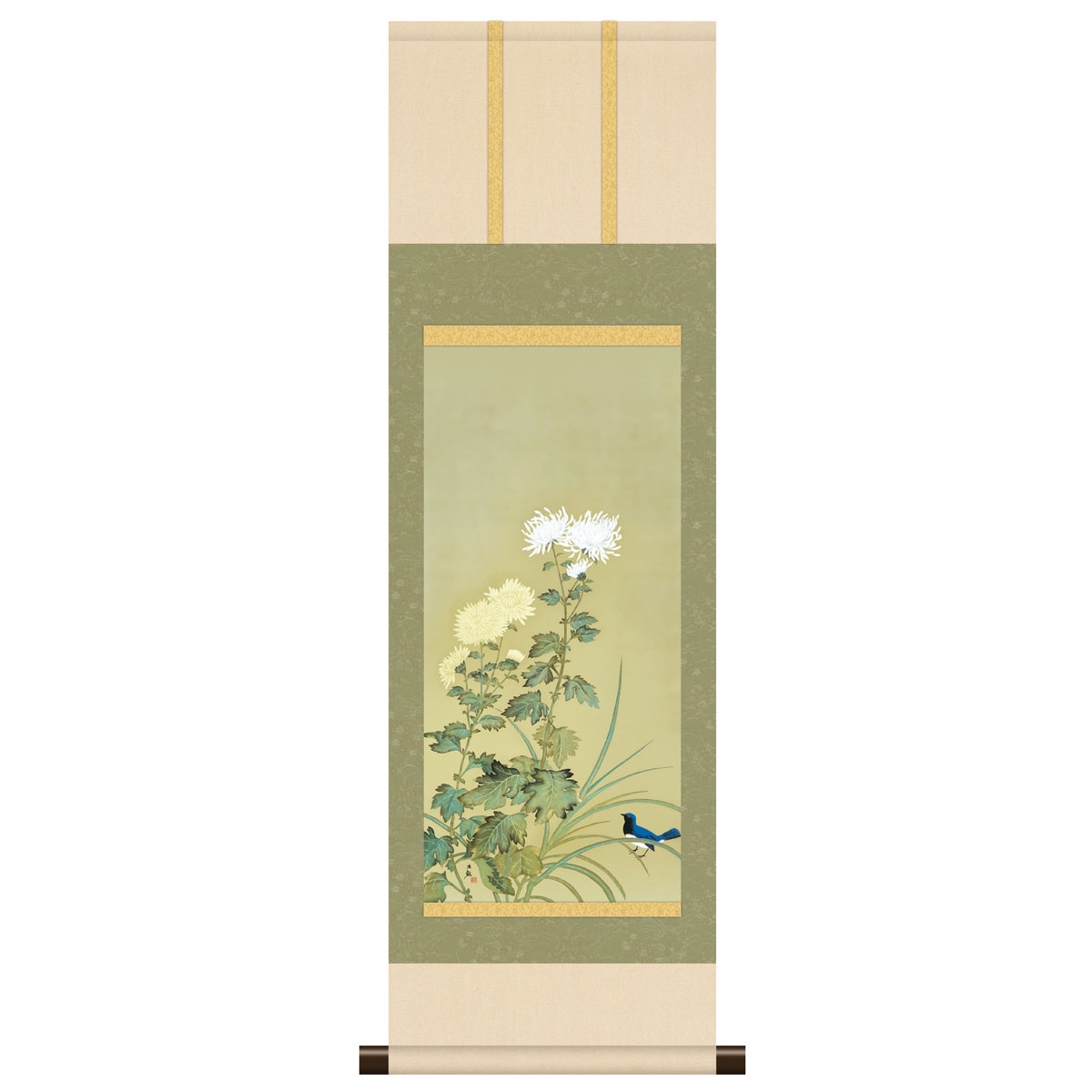本格ミニ掛軸 日本の名画 横山大観 [菊花小禽図] 新絹本 [KM3R1-006] 大観名画掛軸｜さくらソレイユ　店