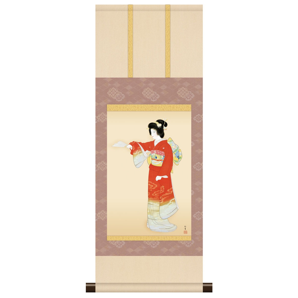 本格ミニ掛軸 日本の名画 上村松園 [序の舞] 新絹本 [KM3R1-015] 松園名画掛軸