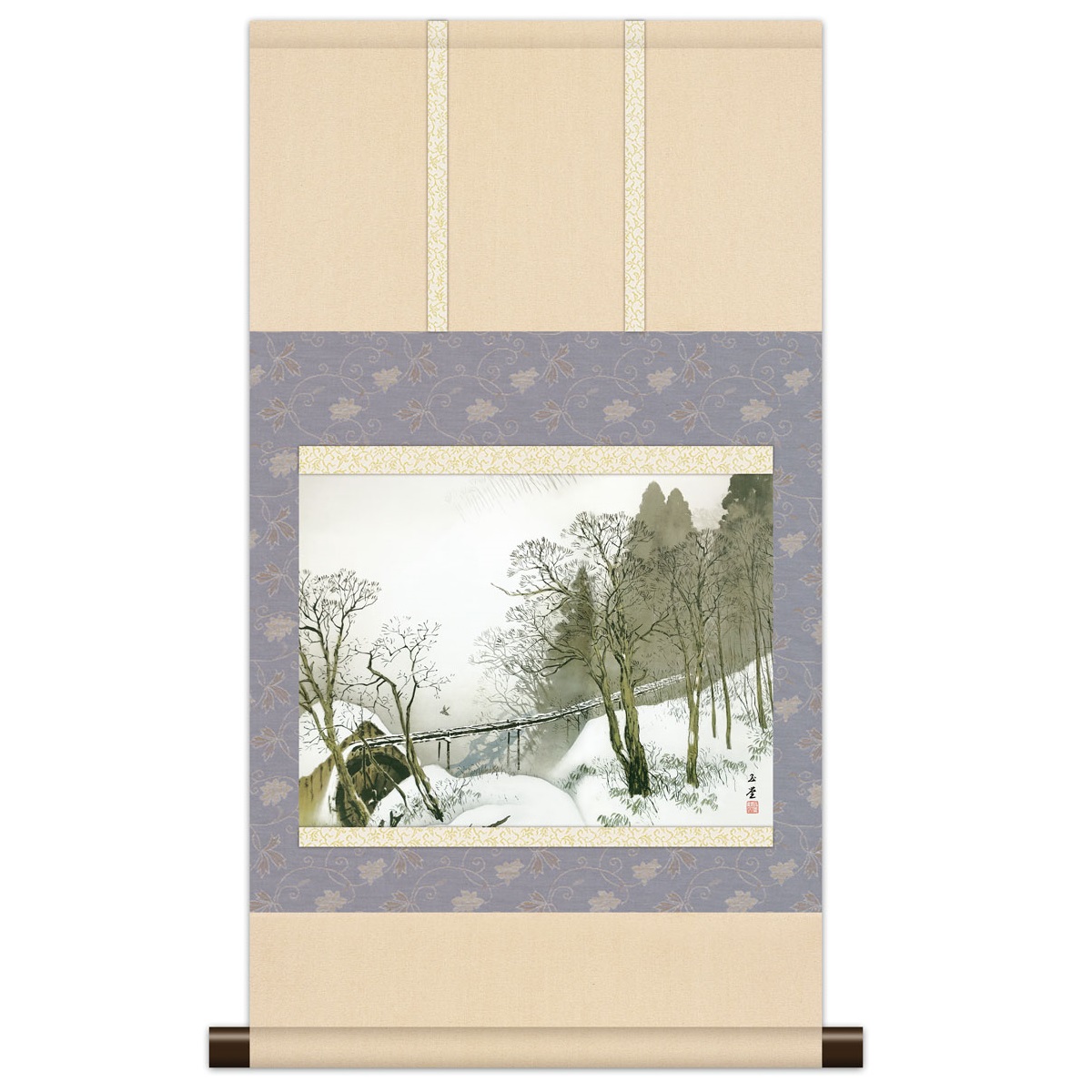 本格ミニ掛軸 日本の名画 川合玉堂 [雪中水車] 新絹本 [KM3R1-030] 玉堂名画掛軸