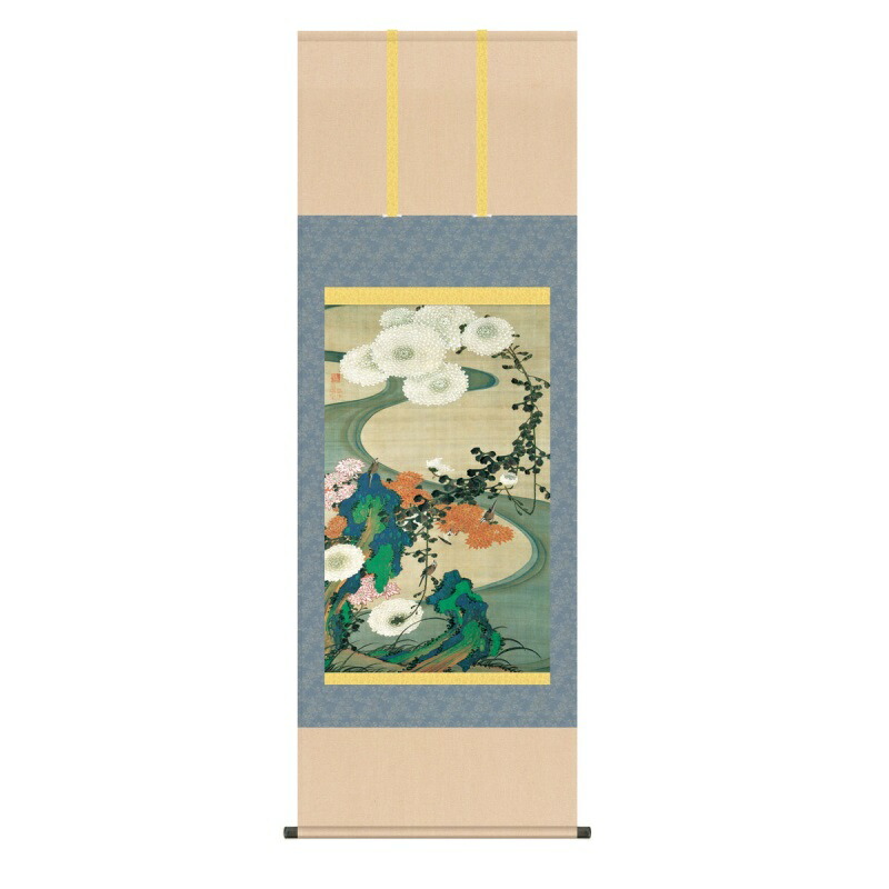 楽天市場】掛軸 伊藤若冲傑作十四選 菊花流水図(きっかりゅうすいず