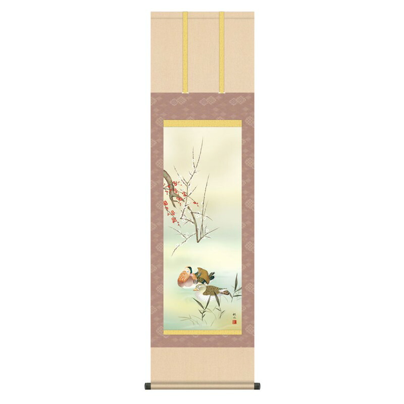 掛軸 日本画 花鳥画 浮田秋水 鴛鴦 (おしどり) 尺三 (KZ3MA5-071) (代引き不可)