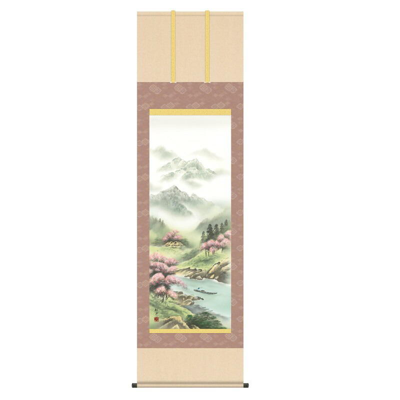 掛軸 日本画 山水画 田口紅洋 桜花潤春 (おうかじゅんしゅん) 尺五 (KZ3B4-19A) (代引き不可)|さくらソレイユ 店