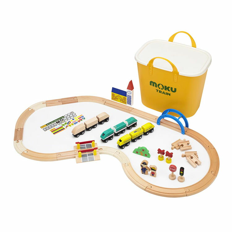 mokuTRAIN 木製電車とﾚｰﾙｾｯﾄｽﾀｯｸｽﾄｰ入り MOK-512 mokuTRAIN モクトレイン 電車 鉄道 レールセット 木製玩具 知育玩具 木製電車 木製レール レール （株）ポポンデッタ