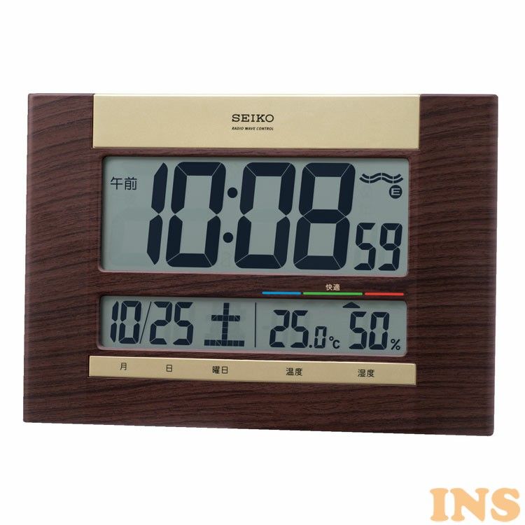 セイコー SEIKO 掛け時計 電波 デジタル 温度 湿度 ブラウン SQ440B壁掛け時計 電波時計 電波修正機能 多機能 掛置兼用 カレンダー インテリア ギフト プレゼント 茶色