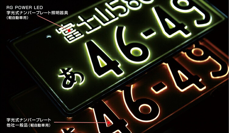 RG レーシングギア 軽専用 LED 光るナンバー 字光式ナンバープレート照明器具 (軽自動車用) POWER LED NUMBER RGH-P803 【1枚】