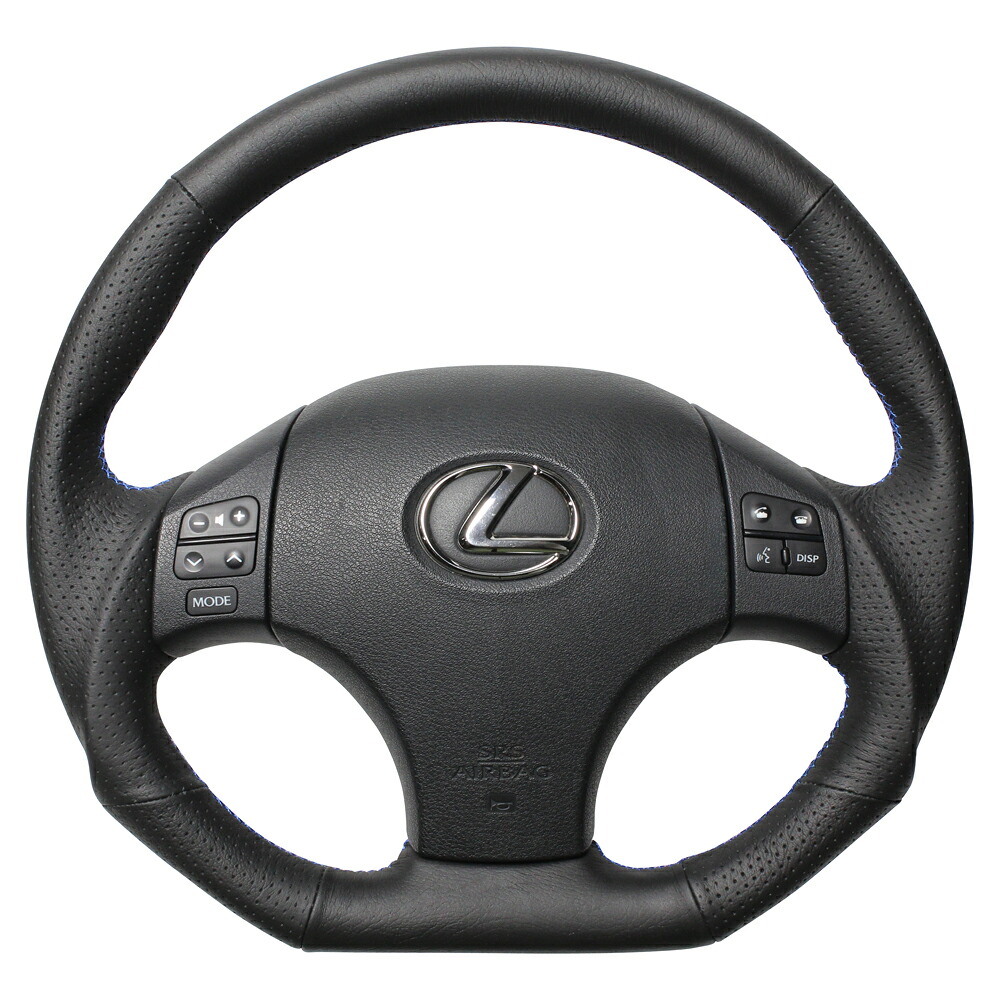 REAL レアル ステアリング オリジナルシリーズ LEXUS IS F (20系) H19(2007).10~H26(2014).5 Dシェイプ / 純正同径 / ガングリップ スタンダード オールレザー / ブルーユーロステッチ|K-ワークス 店