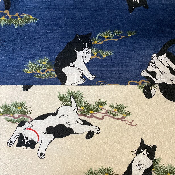 楽天市場】ドビー 生地 盆栽 松の木 よろけねこ 猫 にゃんこ 手芸 和柄