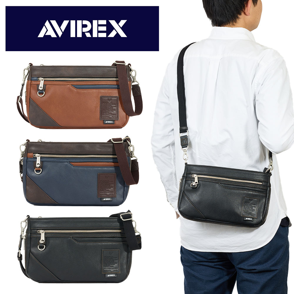 アビレックス ショルダーバッグ 2WAY AVIREX バッグ 合皮 横型 ショルダーバッグ アヴィレックス メンズ ショルダーバック ブランド 人気 かっこいい 斜めがけ 斜め掛け 30代 40代 50代 60代 AX5006