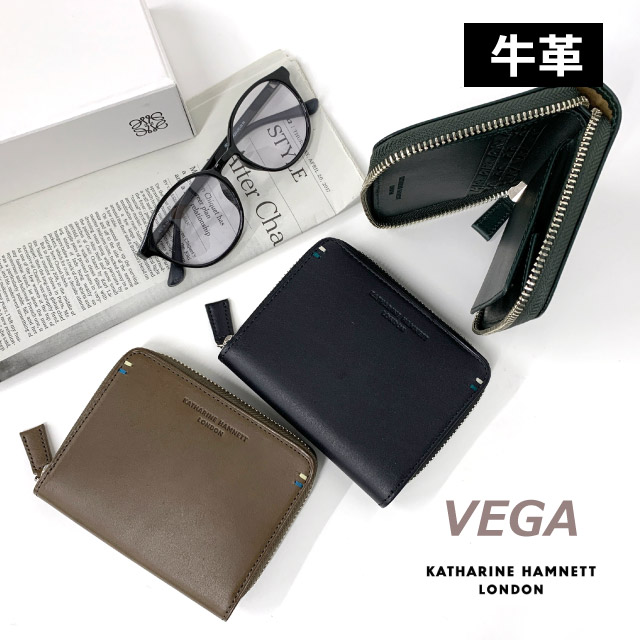 財布 メンズ 二つ折り 革 ラウンドファスナー 二つ折り財布 2つ折り財布 コンパクト カード入れ 小銭入れ さいふ ウォレット レザー 男性 プレゼント 人気 黒 クリスマス メンズ財布 緑の財布 ファスナー財布 グリーン KATHARINE HAMNETT キャサリンハムネット 490-52103｜かばんmart 11,550円