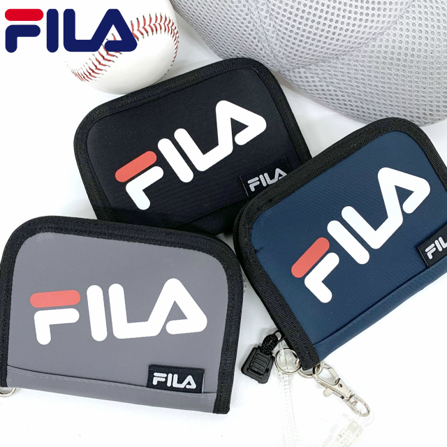 627円 ビッグ割引 財布 中学生 男子 FILA フィラ 2トーンロゴ 二つ折り財布 fl-642 キッズ コインケース 男の子 おしゃれ 小学生  高校生 コンパクト おすすめ ナイロン 2つ折り ラウンドファスナー コイルコード付き メンズ チェーン ブラック ネイビー グレー 黒 紺 ...