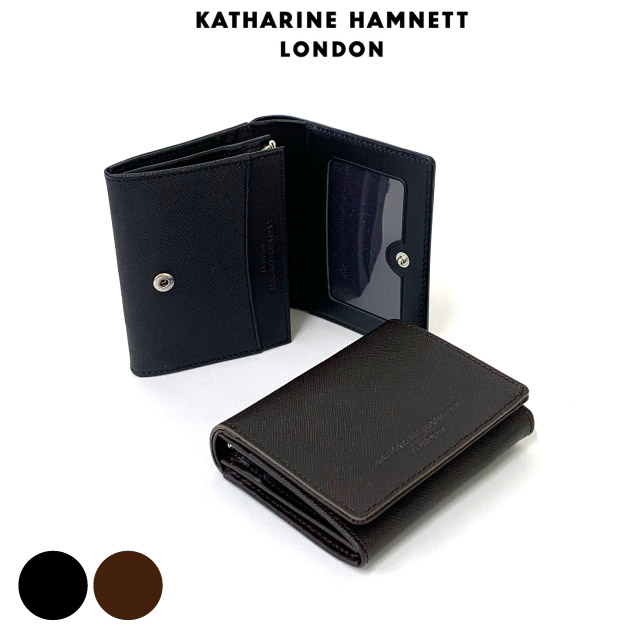 開店祝い ラッピング無料 財布 メンズ 二つ折り 革 Katharine Hamnett キャサリンハムネット Prism キーリング付き二つ折財布 定期入れ付き 490 パスケース付き レザー 折りたたみ Men S 男性 父 お父さん プレゼント 人気 黒 茶 父の日 敬老の日 クリスマス