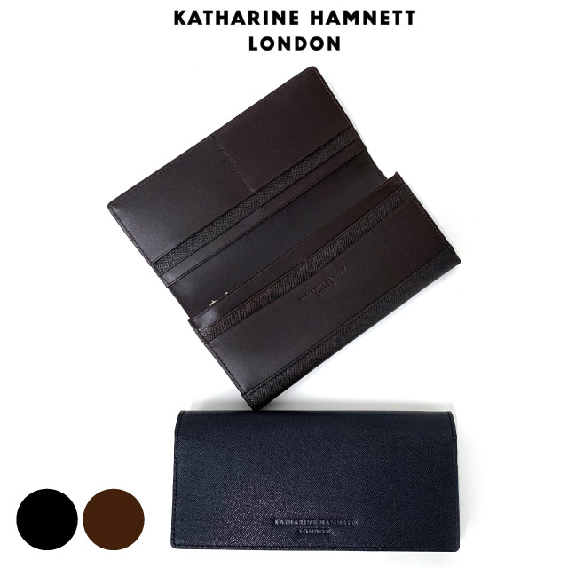財布 メンズ 長財布 ブランド KATHARINE HAMNETT キャサリンハムネット PRISM かぶせ長財布 490-50506 メンズ財布 折り財布 黒 茶 小銭入れあり 牛革 おしゃれ お父さん 男性用 プレゼント お誕生日 薄マチ 長サイフ 30代 40代