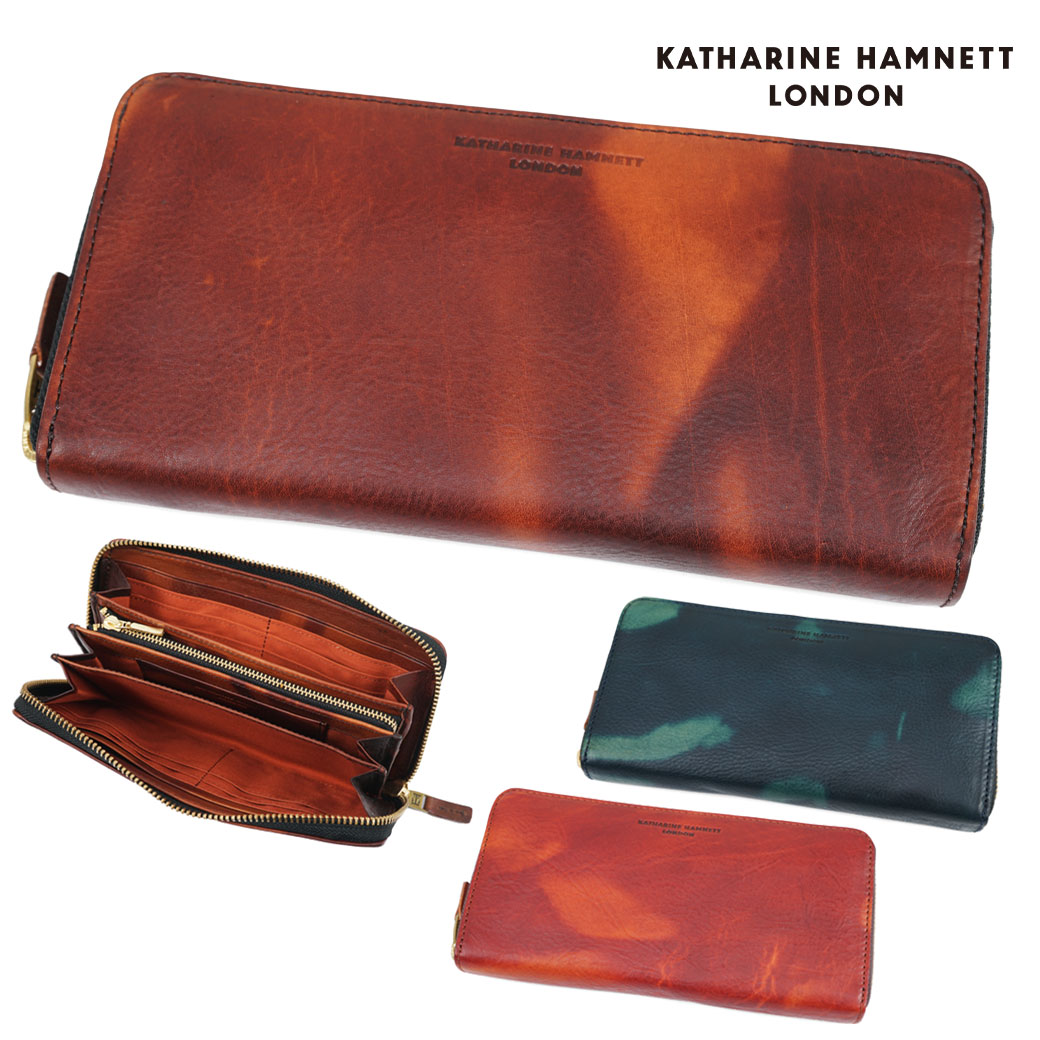 KATHARINE HAMNETT キャサリンハムネット ロンドン FLUID フルイド 長財布 メンズ ラウンドファスナー 本革 カード13枚収納 長サイフ レザー ムラ染め メンズ 財布 メンズ 長財布 ブランド 490-59204｜鞄・財布屋本舗（バッグ・サイフ）