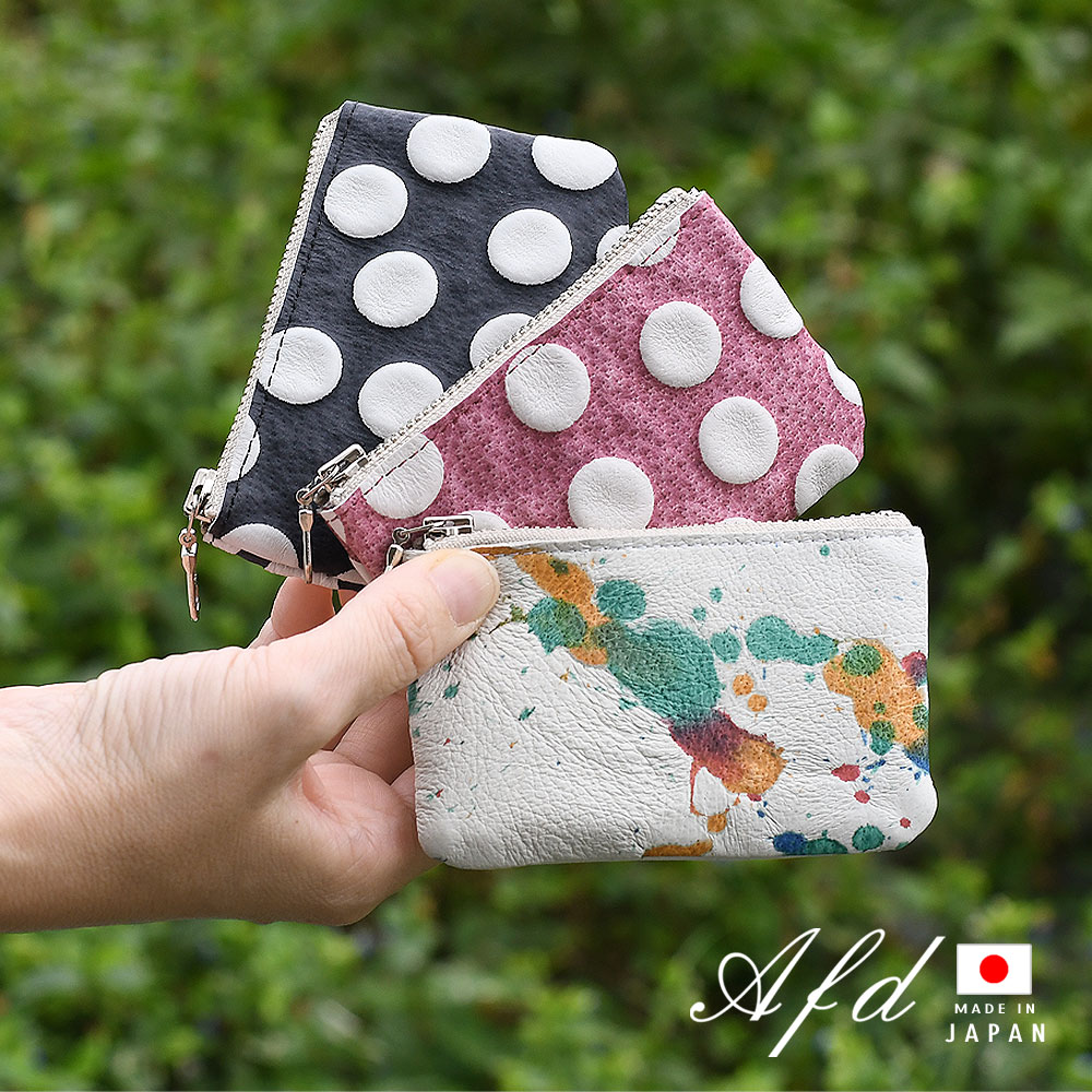 Afd Anti-Forme Design アンチフォルムデザイン マルチポーチ ミニポーチ チェーン付き レディース メンズ ユニセックス 日本製 ピッグレザー 小さめ 水玉 ドット柄 革友禅 レザー 本革 粋 和モダン おしゃれ 和装 伝統工芸