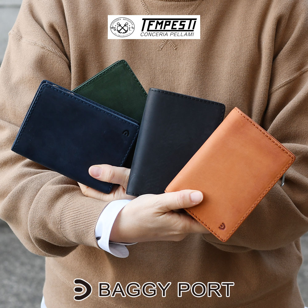 BAGGY PORT バギーポート 縦長二つ折り財布 ミドルウォレット メンズ レディース スリム 本革 牛革 イタリアンレザー テンペスティ エルバマット テキサス ユニセックス ヌメ革 エイジング 経年変化 ファスナー小銭入れ マチあり小銭入れ さいふ サイフ