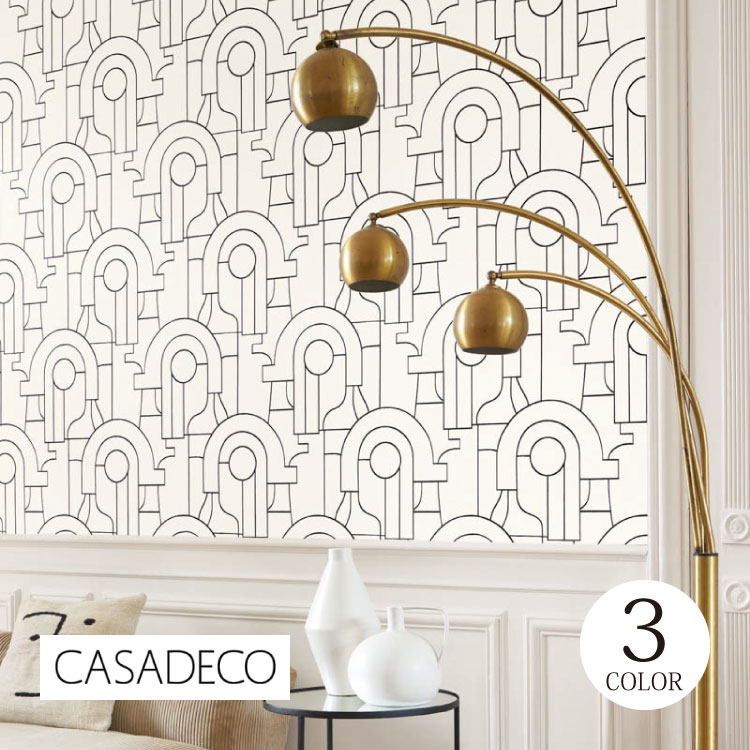 輸入壁紙 テシード フランス 幾何学模様 線画 ゴールド 黒 CASADECO/カサデコ（53cm巾 × 10m巻） 全3色 ［1ロール単位］