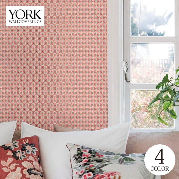 壁紙 撮影 装飾 Diy ブルー インテリア おしゃれ F ベージュ 不燃 居間 子供部屋 内装 模様替え 国内在庫品 送料無料 輸入壁紙 アメリカ製 花 ポップ パターン かわいい 布 のりなし壁紙 York ヨーク 68 6cm 8 2m ロール Sp14 全4色 グレー ベージュ ブルー