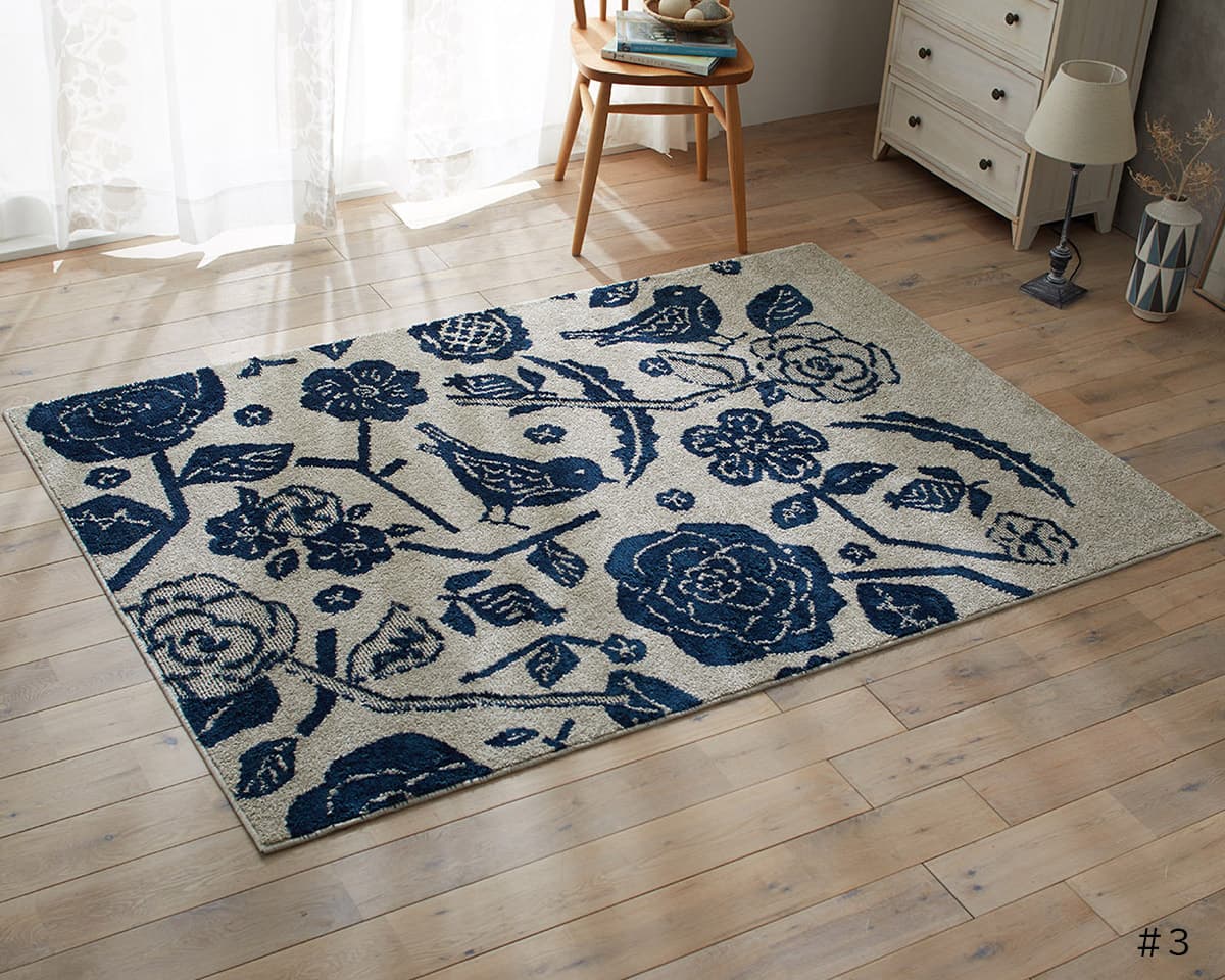 【在庫限り大特価!!】 スミノエ 130×185cm 185×185cm クコラグ ラグマット 鳥 花柄 賃貸 一人暮らし のリビングにおすすめ！ 大きい サイズ 国産
