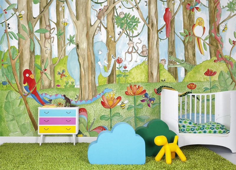 壁紙 貼ってはがせる壁紙 Mr Perswall 8巾 ミスターパースウォール Hide Seek 動物 塗り絵 子供部屋 Jungle Dudes イラスト